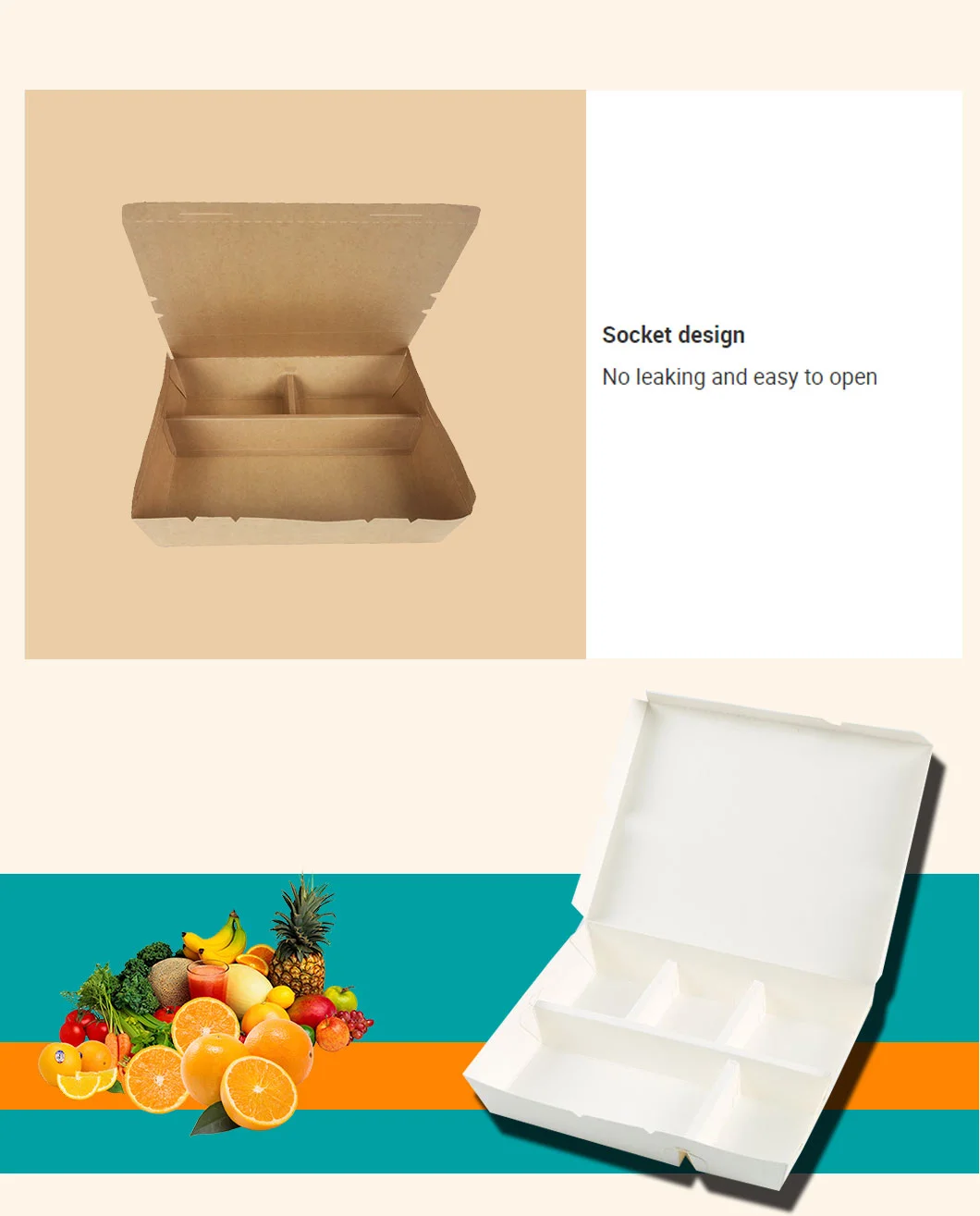 Kraft Paper Take out Food Containers with 5 Compartments