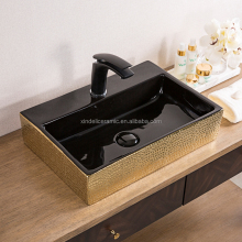 Golden Rectangular Wall Hung Porcelain Hand Wash Basin for Bathroom