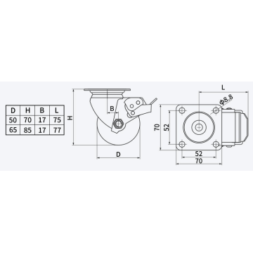 Low Gravity Plate Swivel TPU Caster Wheel with Brake