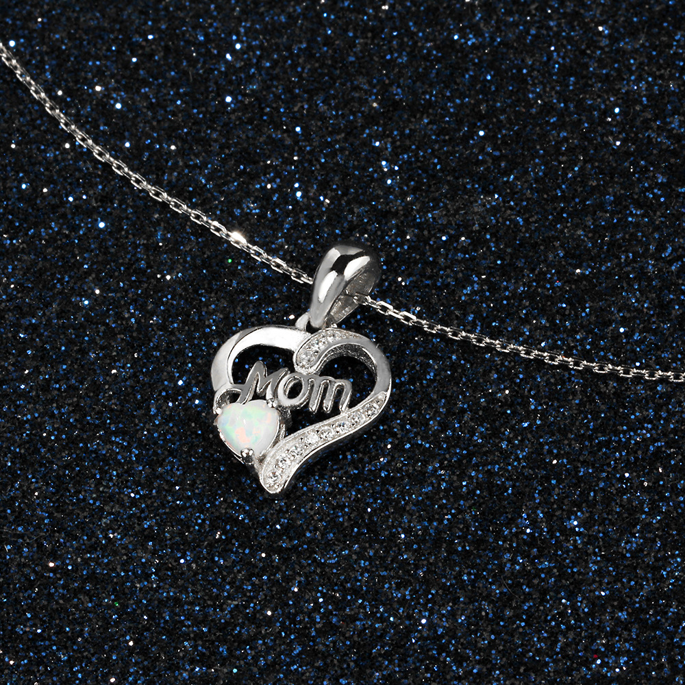 mother day gifts 2021 silver mom necklace opal stone 925 sterling heart design mama necklace 925