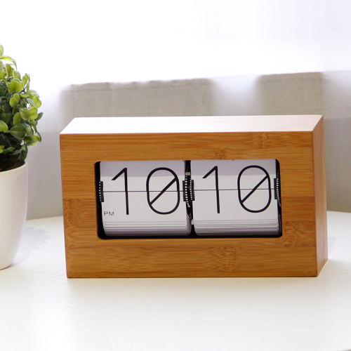 Kotak Bentuk Bahan Bambu Retro Flip Clock