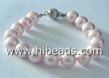 round pink 12mm sea shell pearl bracelets with 925 silver clamp SPB0007