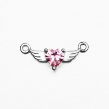 Heart shape CZ with wings charm connector for necklace ,made of 925 silver
