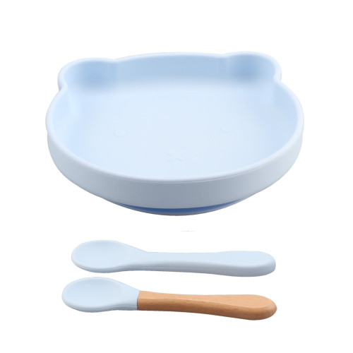 Bear-shaped Blue Silicone Baby Bowl Set with Spoon