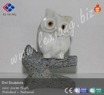 White Stone Owl Sculpture