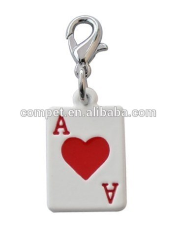 Chrome Plated Ace of Hearts Card Pendant for Keychains