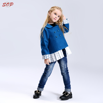 Kids winter clothes double breasted outwear solid color girls wool coat