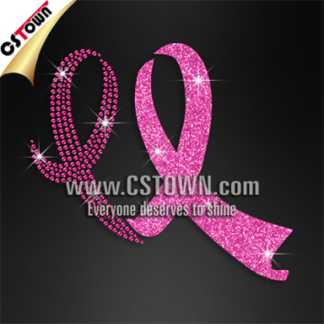 Pink ribbon rhinestone iron on bling transfer