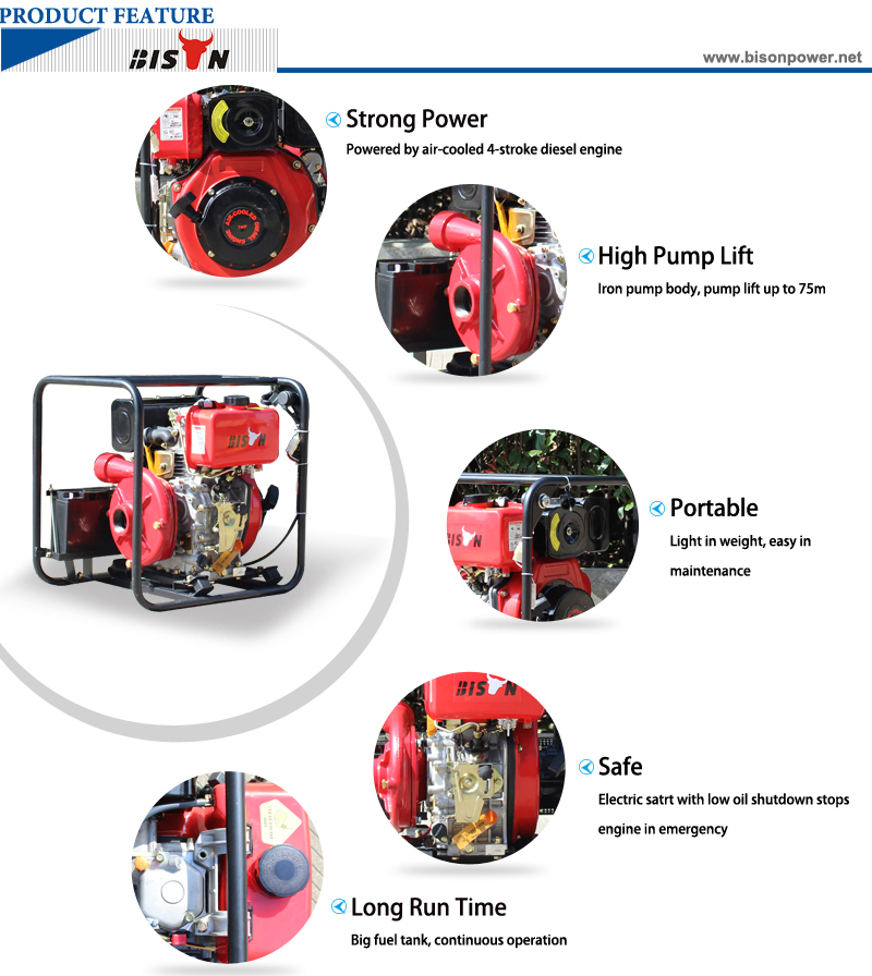 BISON(CHINA) BSDWP20HI 2Inch OEM Factory Manual Start Electric Start High Pressure Iron Diesel Water Pump