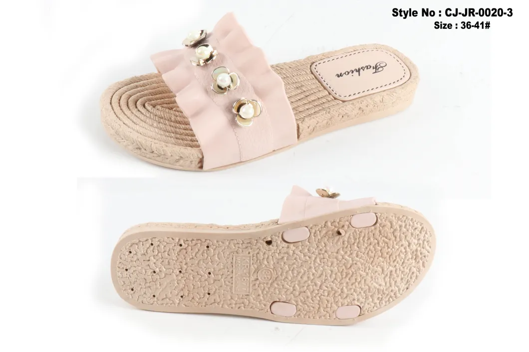 Superstarer 2020 New Design Women Slide Cork Sole Shoes New Release Summer Flat Beaded Slippers