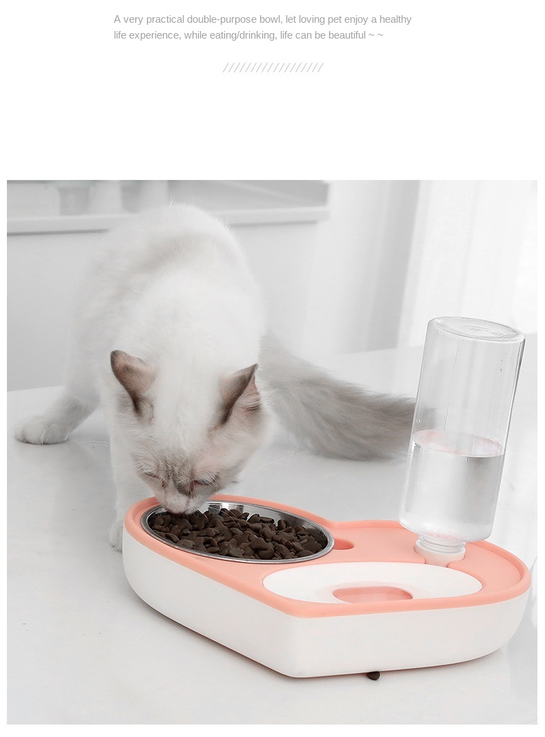 Pet Bowl New Love Keep Dry Mouth Double-Purpose Bowl Cat Automatic Water Feeding Bowl Small and Medium-Sized Dogs Creative Dog