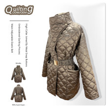 Lightweight Poly/Nylon Quilted Down Coat with Button Placket and Belt