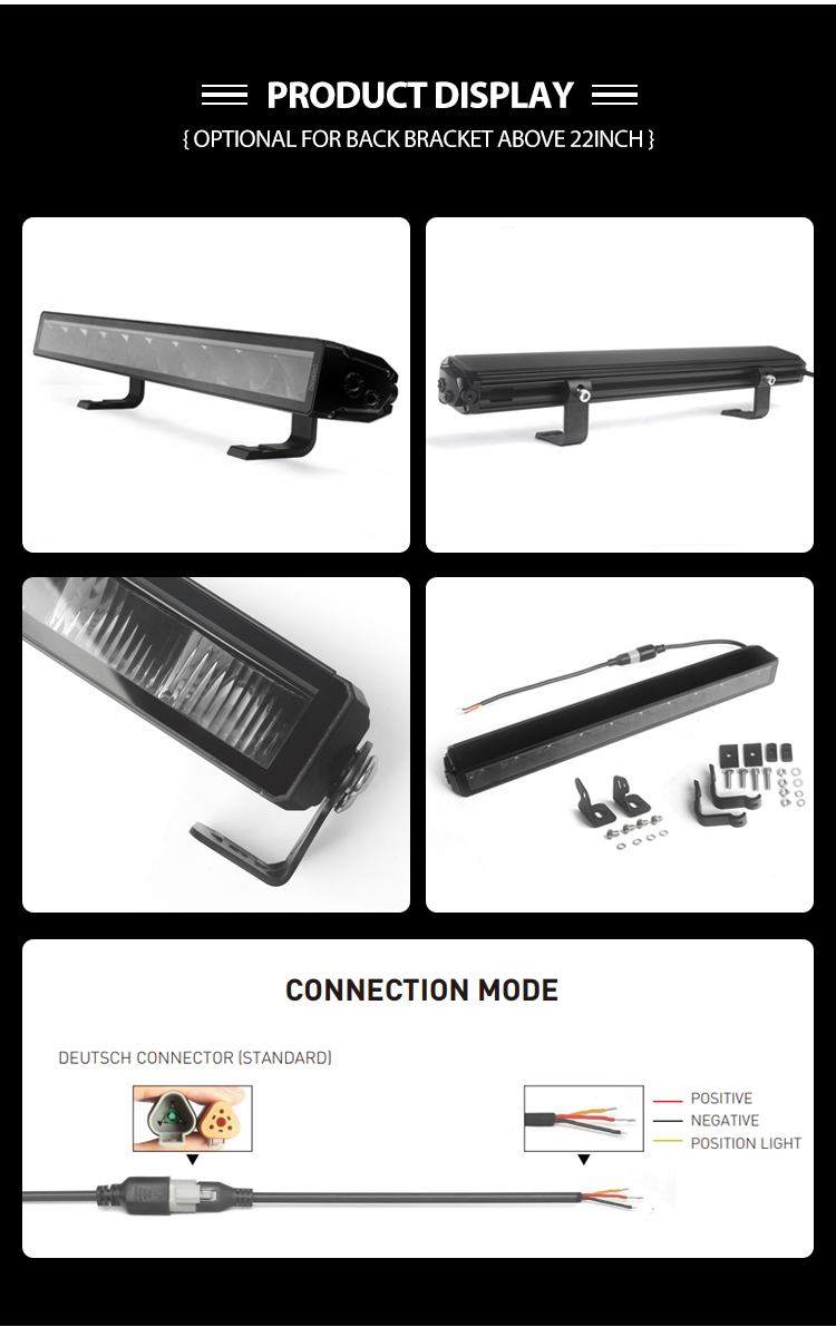 Ny innovation 42" kantlös design enkelrads ljusstav med positionsljus, offroad truck ATV UTV LED-ljusbalk