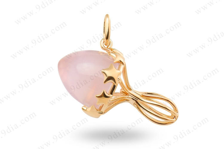 Special Designs Rose Quartz Pendant 14k Real Gold Fine Gold Jewelry Cheap