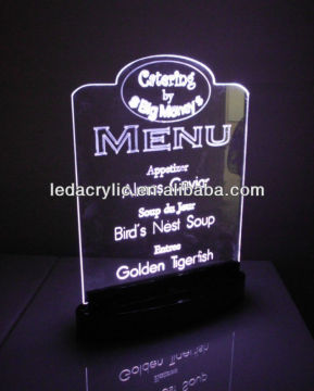 battery powered led acrylic table tent menu sign