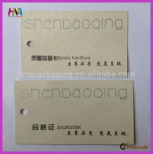 Paper hang tag for garment