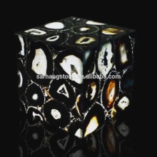Translucent Black Gemstone Slabs,Polished Black Semi precious Wall Panels,Brazilian dyed black agate slices slab