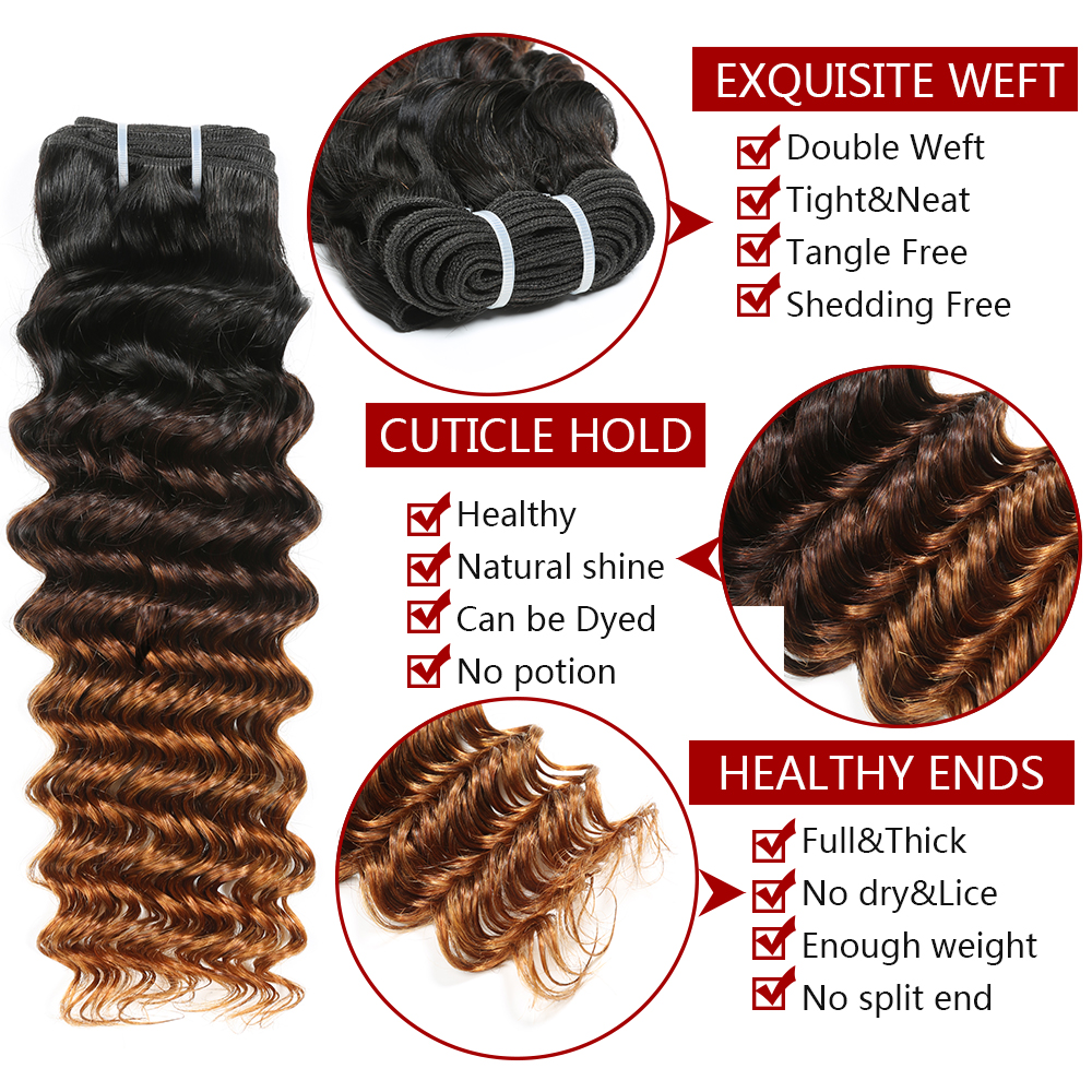 SPARK Ombre Bundles with 13*4 Lace Frontal Closure, Pre Plucked Two Tone Body Wave Human Hair Weave with Frontal