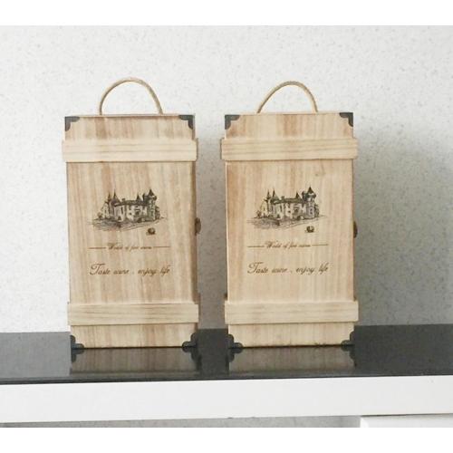 Vintage Handmade 2 Bottles Wood Wine Box Handle