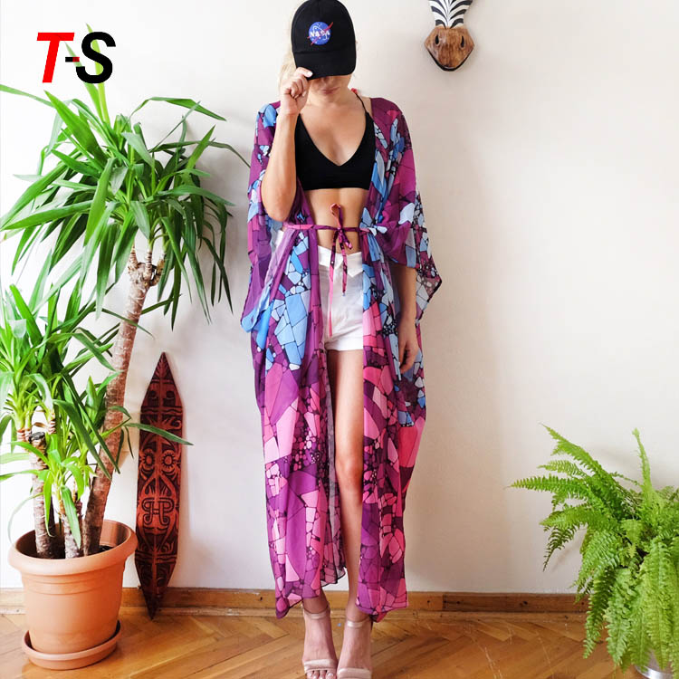 2019 new chiffon print loose-fitting long cardigan bikini coverup beach sunprotect suit over swimsuit