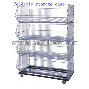 Zinc Plated Folding Steel Storage Cage With Wheels