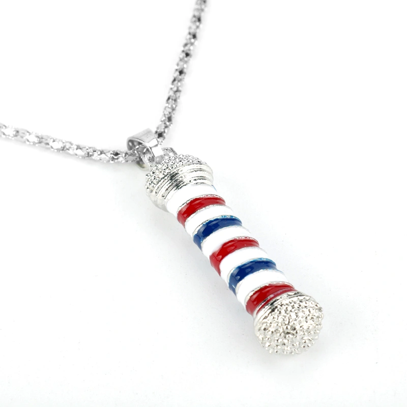 Classic Barber Shop Pole 3D Barber Pole Metal Chain Pendant Necklaces Hip Hop Barber Hairdresser Gothic Necklaces