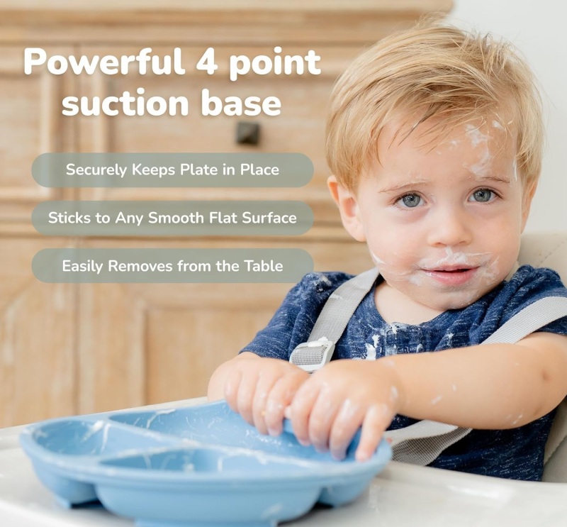 WeeSprout Suction Plates for Babies & Toddlers - 100% Silicone, Dinnerware Stays Put, Divided Design for Picky Eaters, Microwave