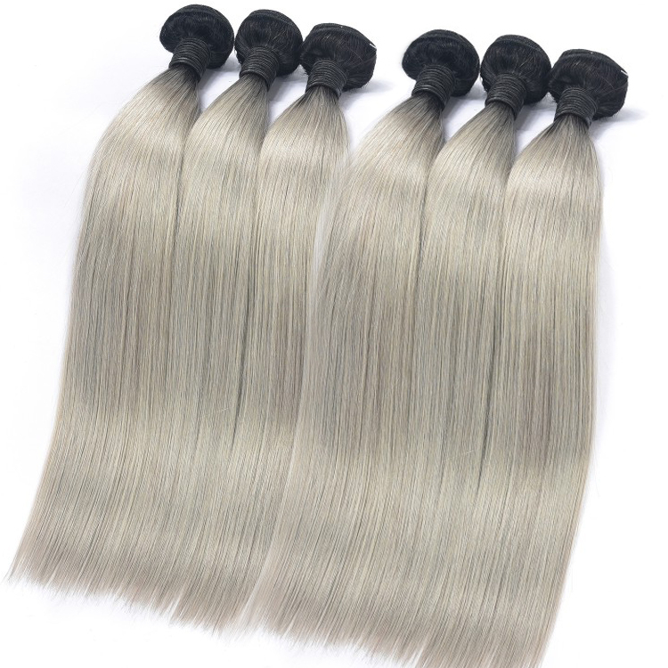 Raw Cuticle Aligned Virgin Hair Malaysian Two Tone Ombre 1B/Grey Silk Straight Color Hair Extension