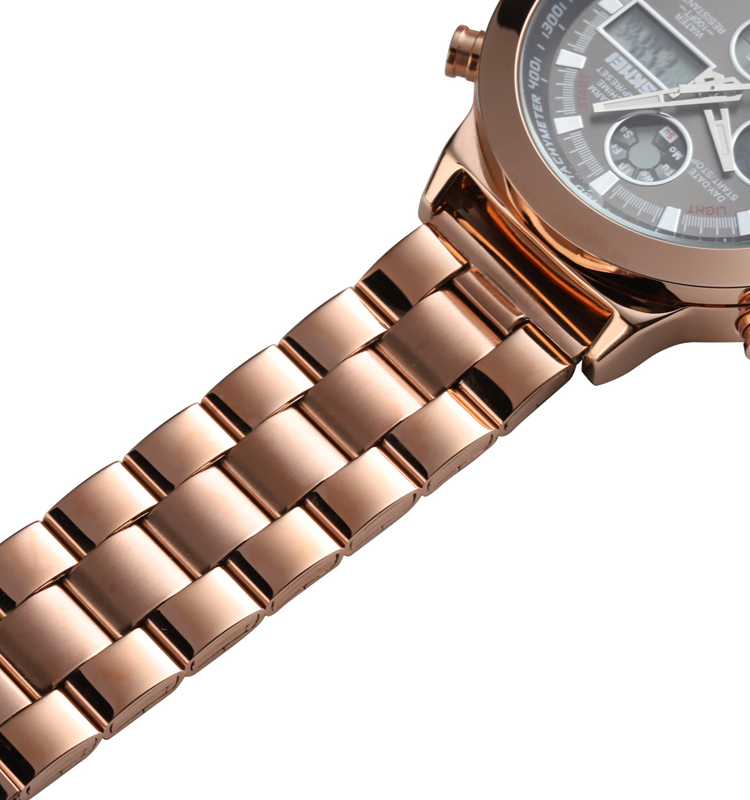 Skmei 1515 Gold Digital Watch Men Wristwatch Chrono Alarm Waterproof Stainless Steel Strap