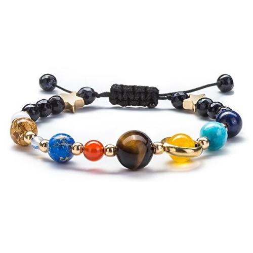 Gemstone Planetary bracelet Natural Stone Quartz Elastic Adjustable Bracelet for Men Women