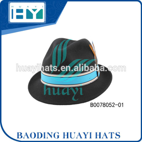 Fashion 100% Australian Wool Felt Fedora Hat with Feather Decoration