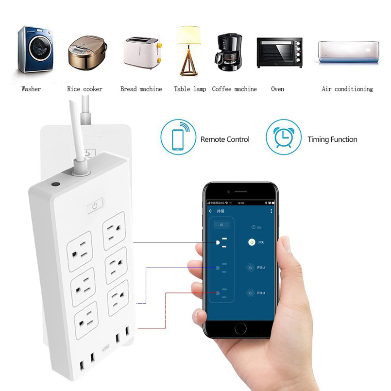 US Smart Wifi Usb Power Strip Surge Protector Outlet Socket Power Extensions Strip Electrical Power Strips TUYA