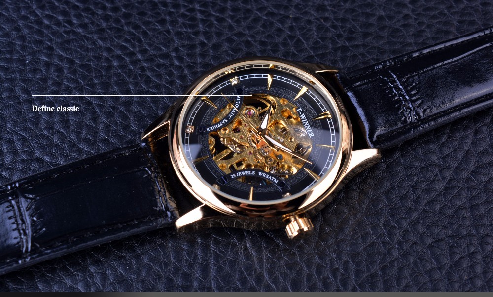 Fashion Black Golden Star Luxury Design Clock WINNER Mens Watch Top Brand Luxury Mechanical Skeleton Watch Relogio Masculino