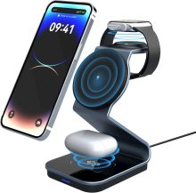 3-in-1 Wireless Charging Station - Travel-Compatible Wireless Charger for Smartphones and Watches