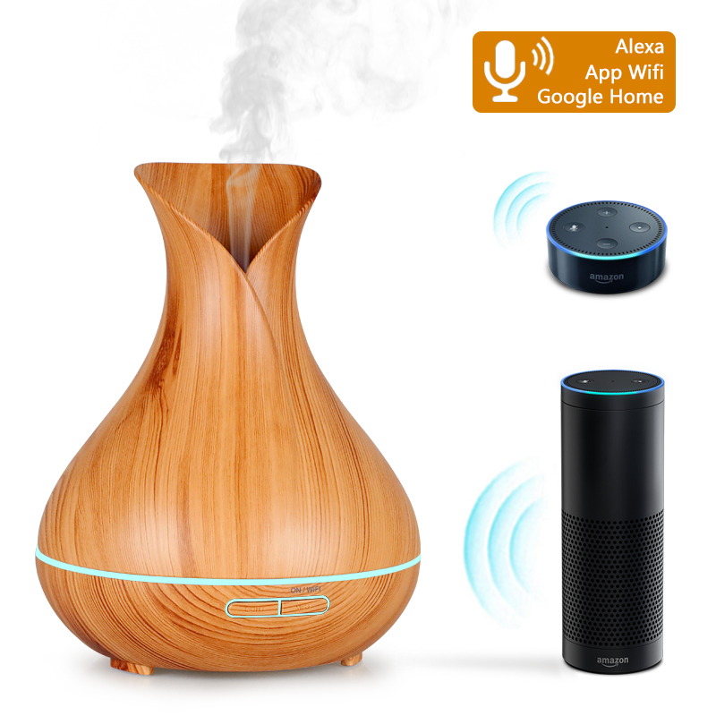 400ml Ultrasonic Wood Grain Wifi Vase Aroma Diffuser 2 Jpg