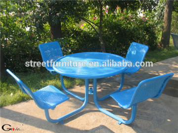 Perforated metal outdoor table and chair, round table with 4 chiars,picnic table chair set