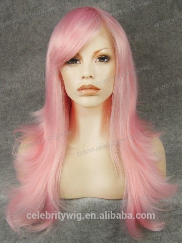 Celebrity-wig cosplay Wig pink silky straight bright color hair synthetic cosplay wig