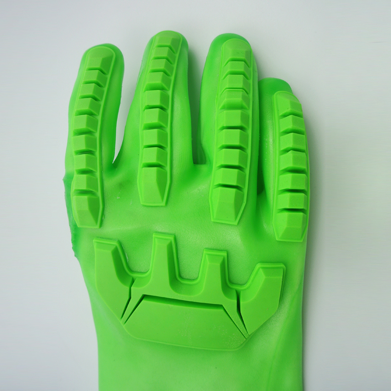 Guanti verniciati in PVC verde fluorescente con TPR