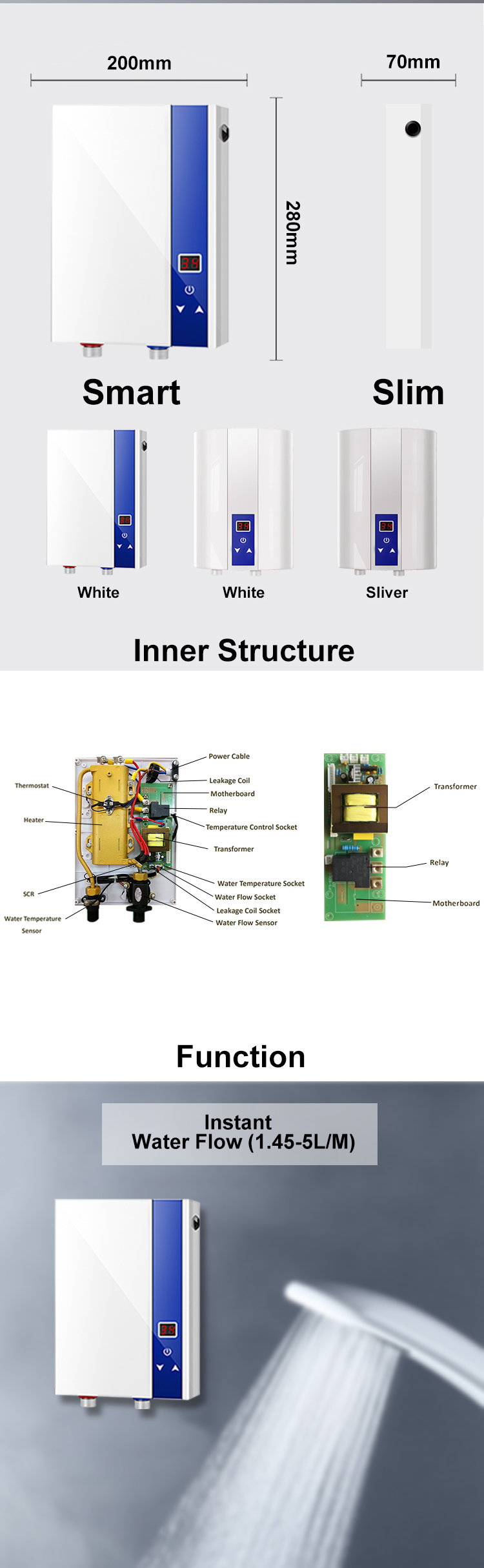 3KW-WH-DSK-E(E7)-9 wholesale instant electric induction hot water heater with heating pump with multiple protection