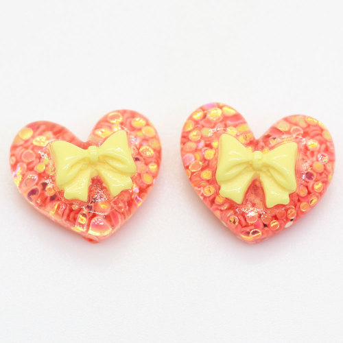 100pcs Heart Bowknot Shaped Resin Cabochon Flat Back Beads Slime Girls Hair Accessories DIY Toy Decor Charms