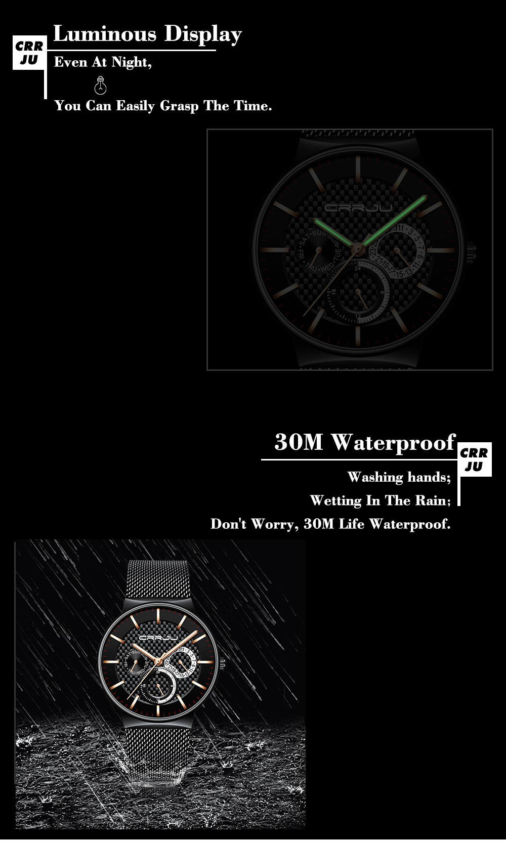 CRRJU Top Brand Luxury Waterproof Ultra Thin Date Watch Mens Watch Steel Strap Casual Quartz Watch White Sport WristWatch