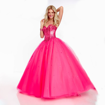 Ball Gown Corset Beaded Bodice Sweetheart Strapless Fuschia Colorful Prom Dress