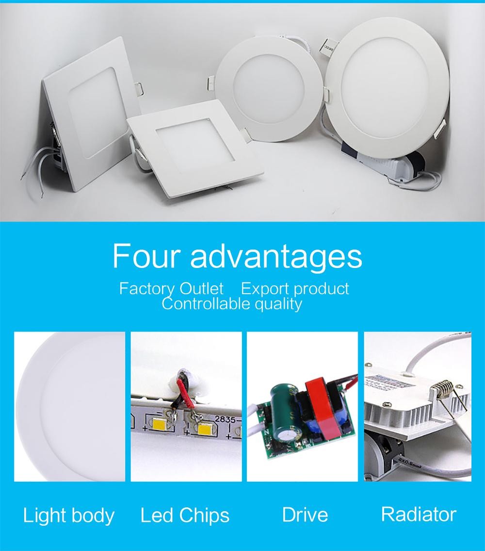 ultra slim round led panel light square 3w 4w 9w 12w 15w 18w 24w led ceiling downlight 85-265V