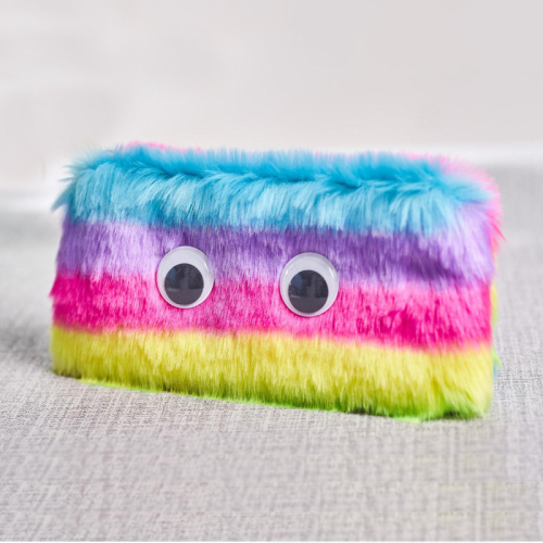 Plush Pencil bag with eyes and zipper closure