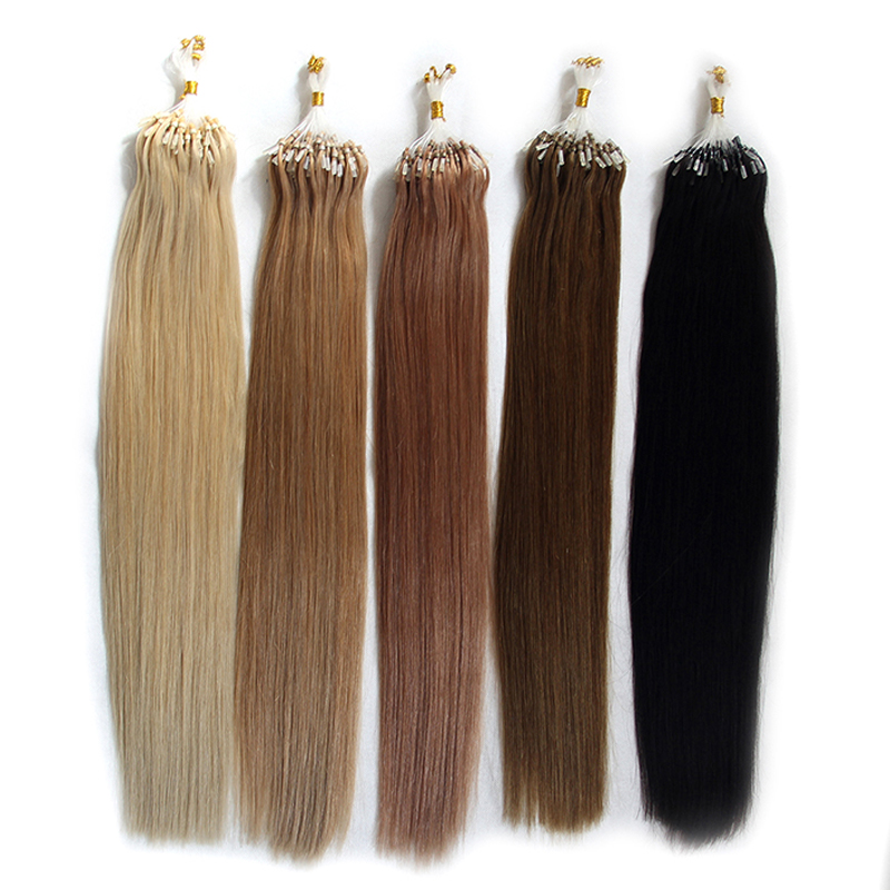 Raw unwefted original indian remy human micro loop hair extensions, straight micro ring hair extension