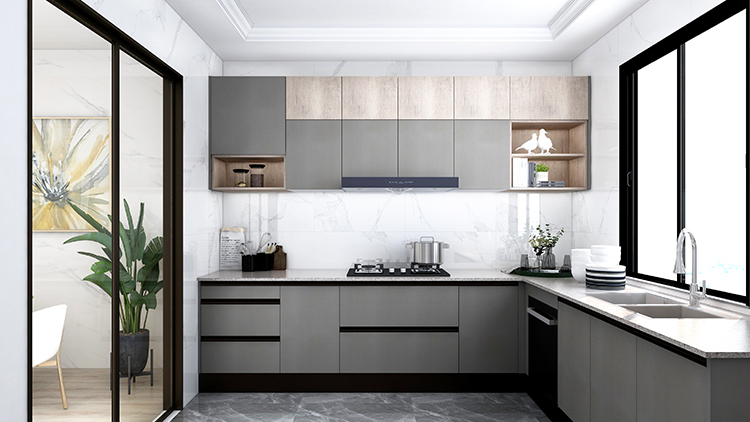 Modern minimalist gray kitchen solid wood kitchen cabinet 