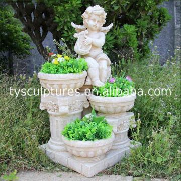 Wholesale new design flower pot hand carved natural marble stone boy statue plant pot