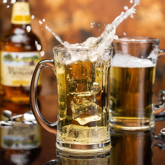 Household Heat-Resistant Glass Beer Mug with Handle, Transparent Beer Mug