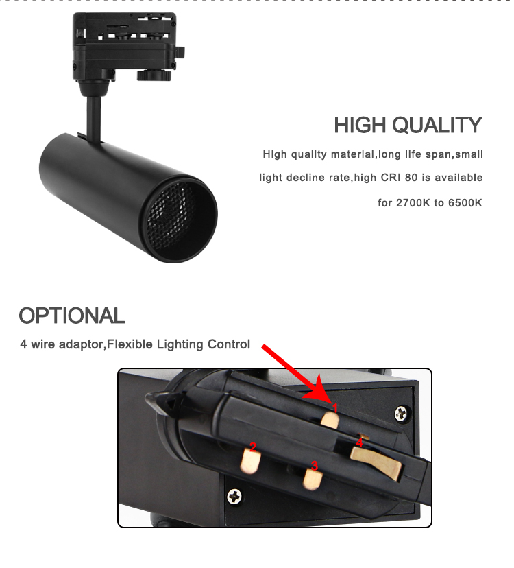 KCD 4 wire 3 phase track rail led spot light 20w