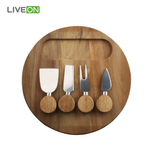 Round Acacia Wood Cheese Knife Board